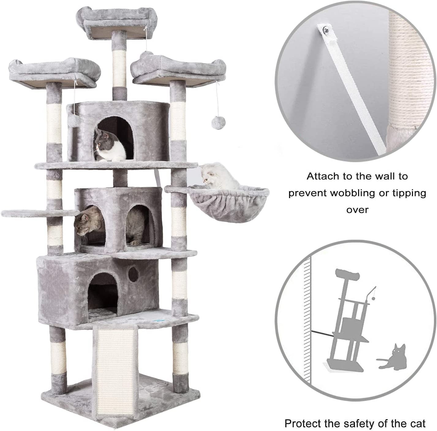 Ultimate XL Cat Tree - 73.4 Inch Activity Center with 3 Cozy Caves, Plush Perches, and Durable Scratching Posts for Large Cats