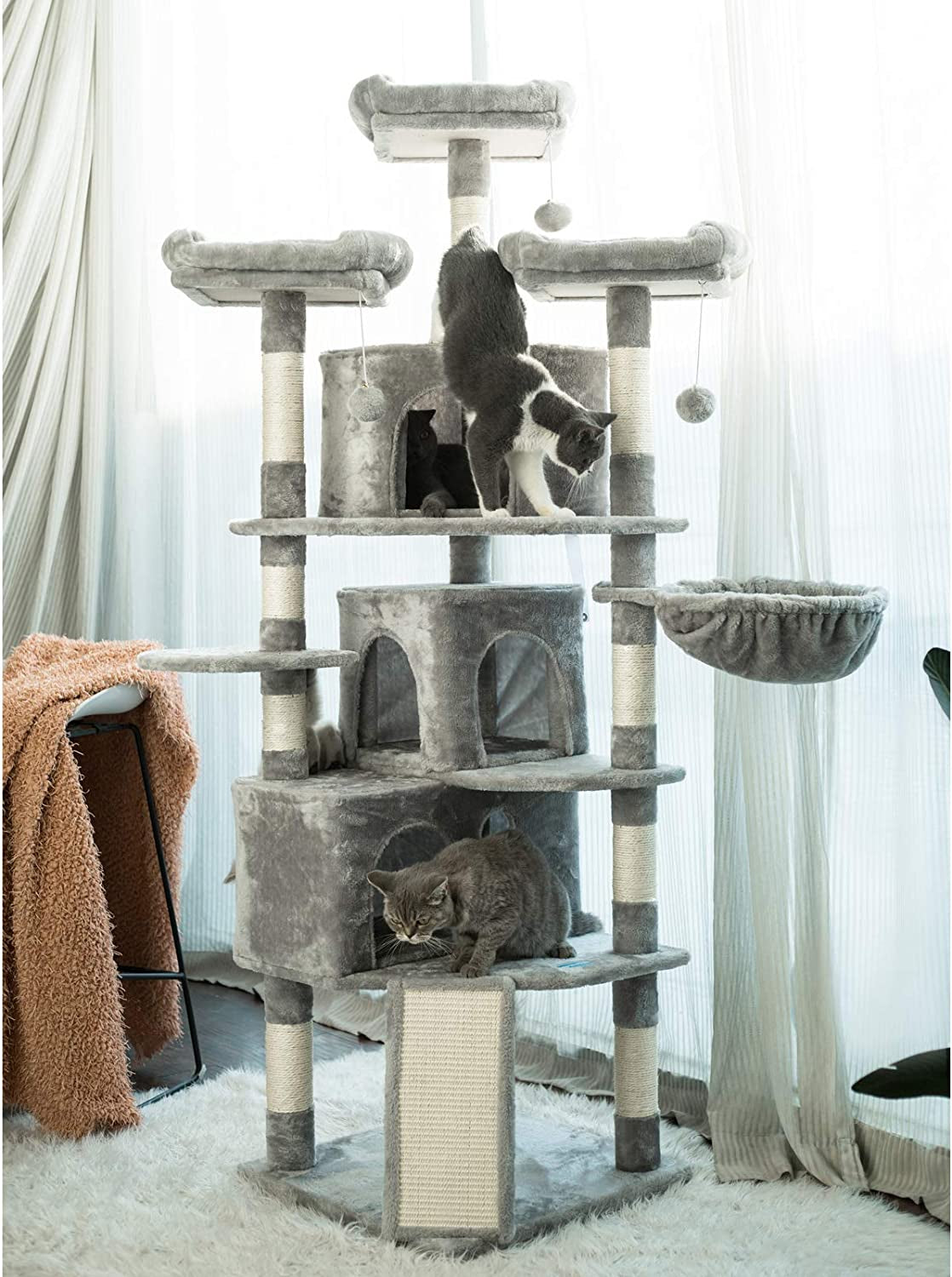 Ultimate XL Cat Tree - 73.4 Inch Activity Center with 3 Cozy Caves, Plush Perches, and Durable Scratching Posts for Large Cats