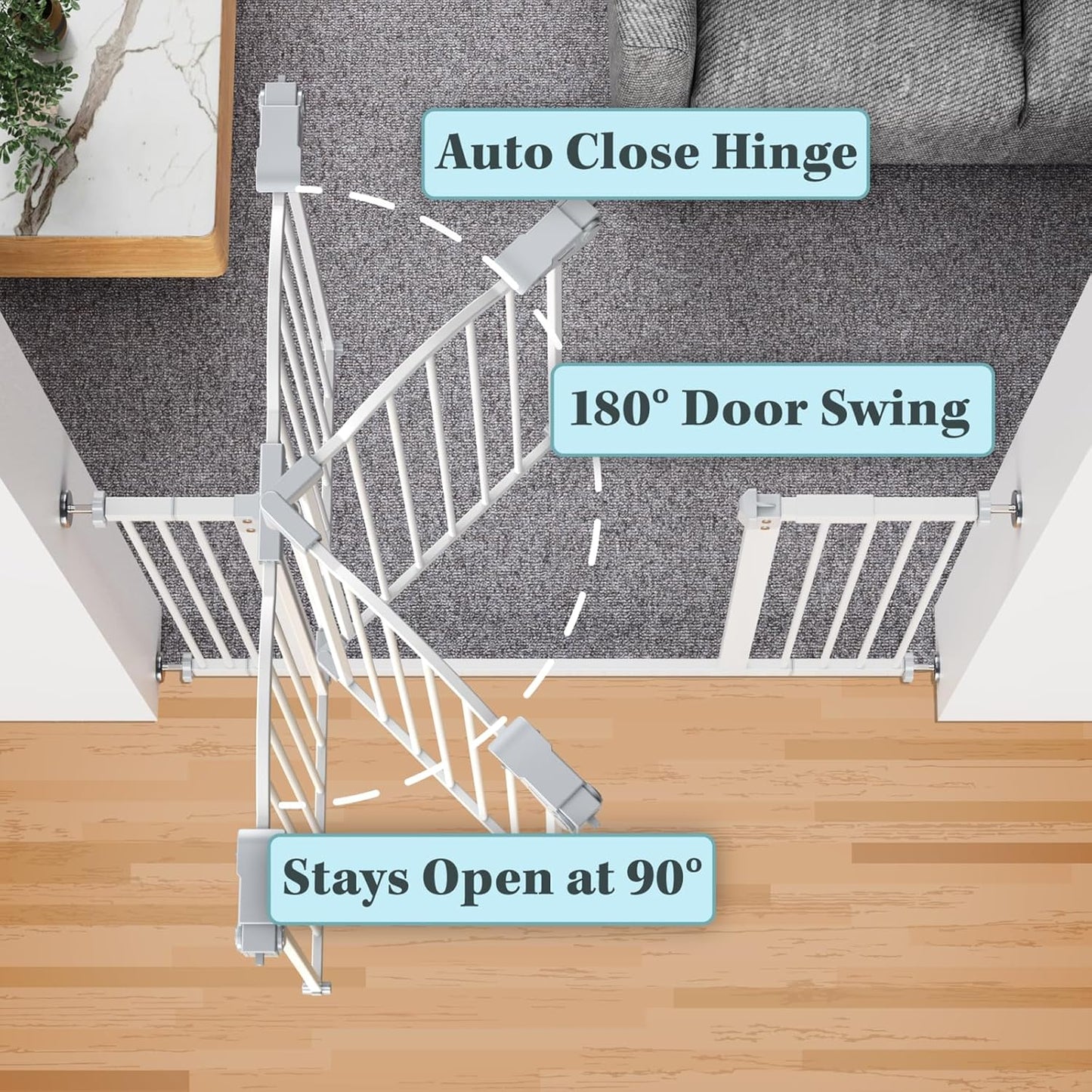 Versatile 29-39.6" Baby Gate for Pets - Auto Close, One-Hand Opening, and 30" Tall Safety Design for Stairs, Hallways, and Bedrooms - Easy Pressure Mount Installation in Elegant White