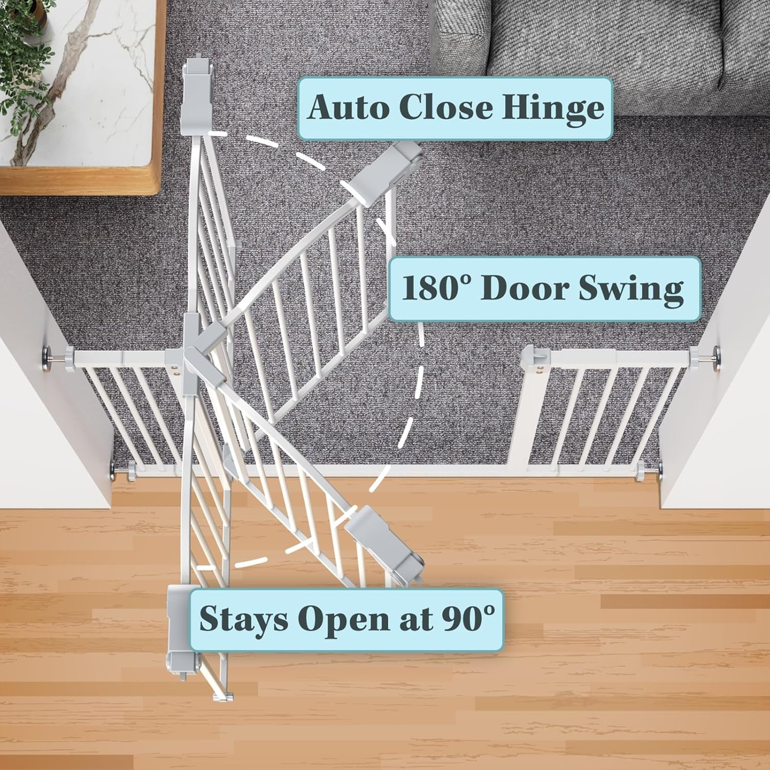 Versatile 29-39.6" Baby Gate for Pets - Auto Close, One-Hand Opening, and 30" Tall Safety Design for Stairs, Hallways, and Bedrooms - Easy Pressure Mount Installation in Elegant White