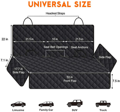Ultimate Dog Car Seat Cover - Waterproof Back Seat Protector for Pets and Kids, Fits Most Cars, SUVs & Trucks - Adjustable Straps & Seat Belts Included - Black