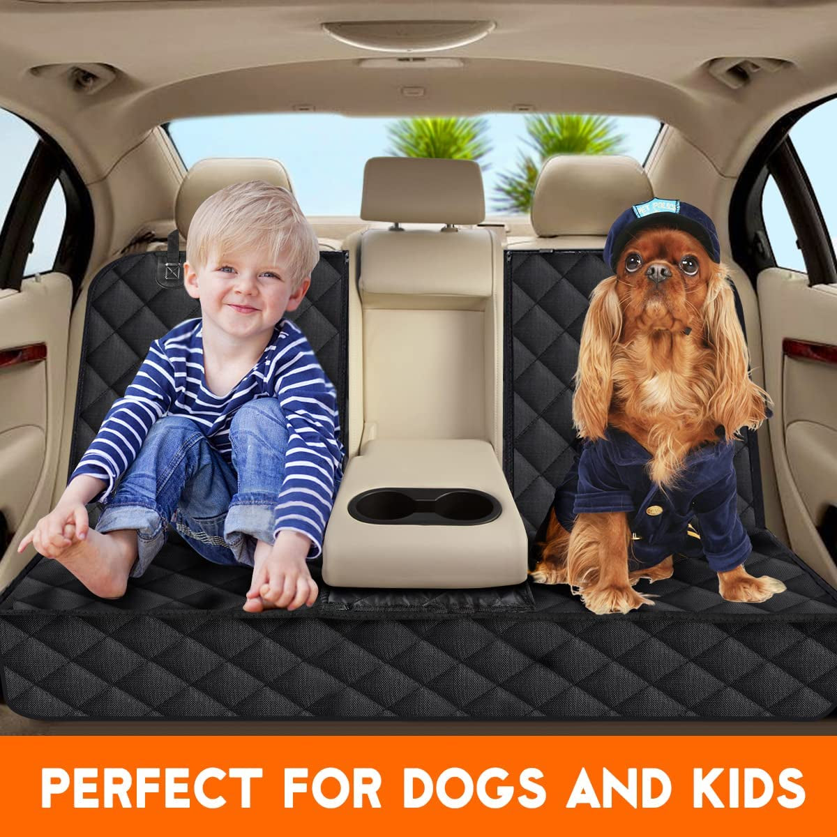 Ultimate Dog Car Seat Cover - Waterproof Back Seat Protector for Pets and Kids, Fits Most Cars, SUVs & Trucks - Adjustable Straps & Seat Belts Included - Black