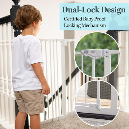 Versatile 29-39.6" Baby Gate for Pets - Auto Close, One-Hand Opening, and 30" Tall Safety Design for Stairs, Hallways, and Bedrooms - Easy Pressure Mount Installation in Elegant White