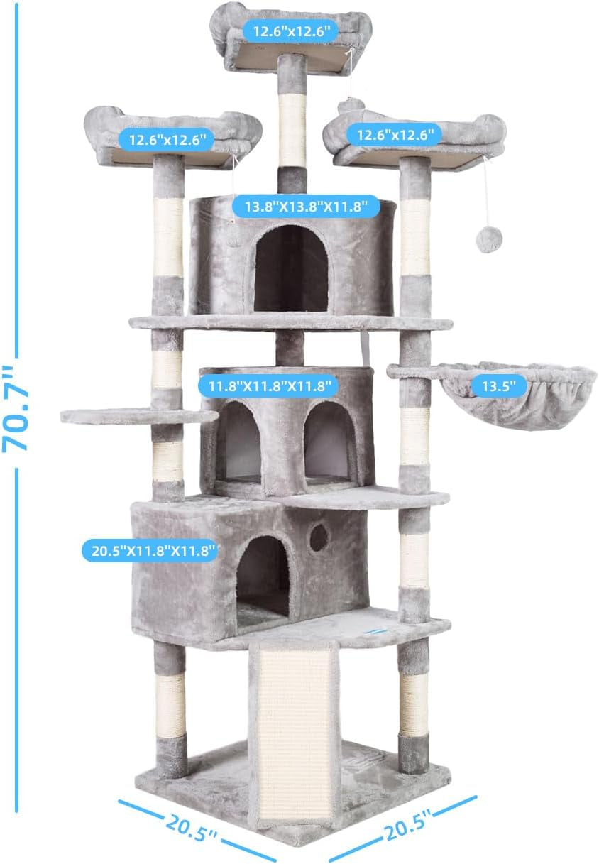 Ultimate XL Cat Tree - 73.4 Inch Activity Center with 3 Cozy Caves, Plush Perches, and Durable Scratching Posts for Large Cats