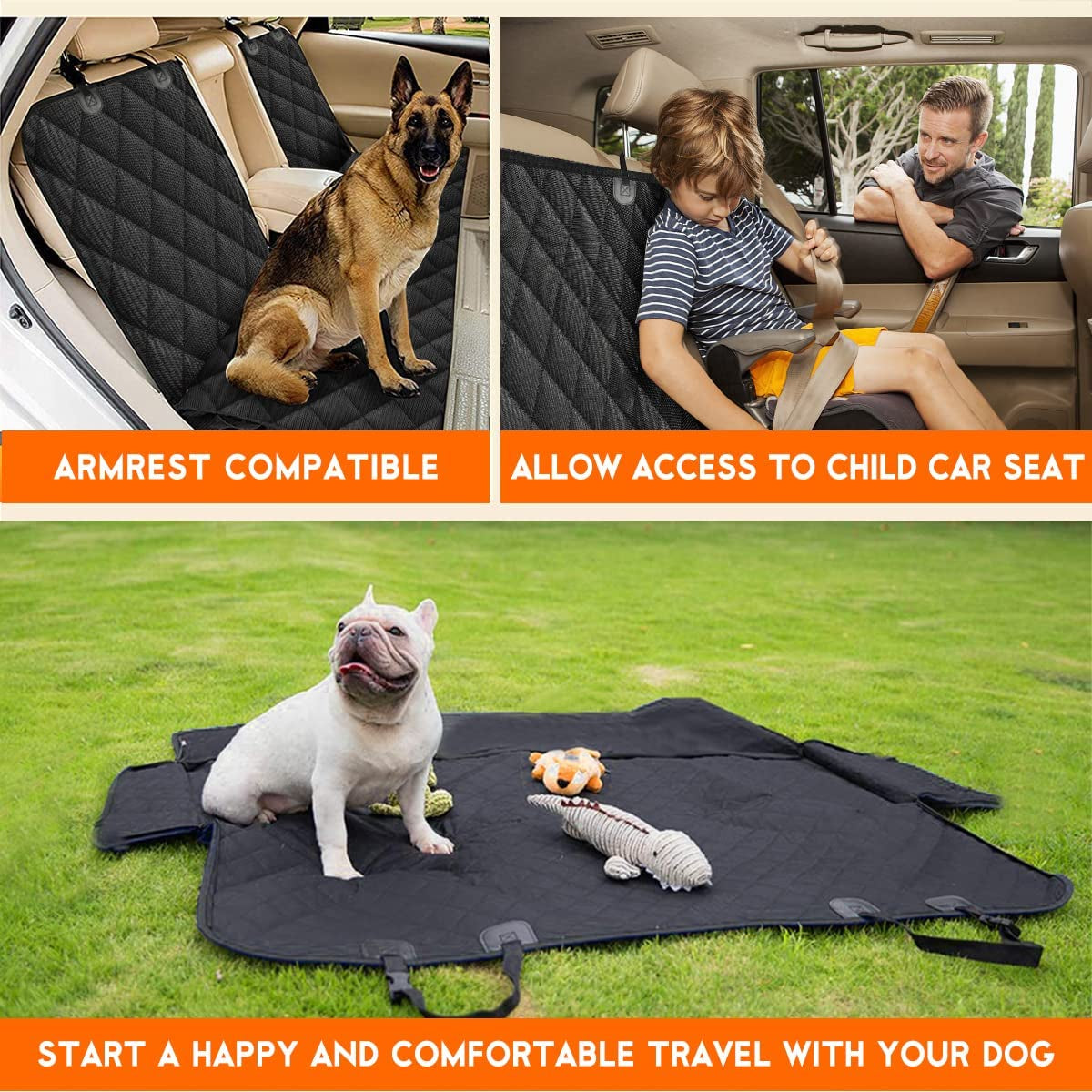 Ultimate Dog Car Seat Cover - Waterproof Back Seat Protector for Pets and Kids, Fits Most Cars, SUVs & Trucks - Adjustable Straps & Seat Belts Included - Black