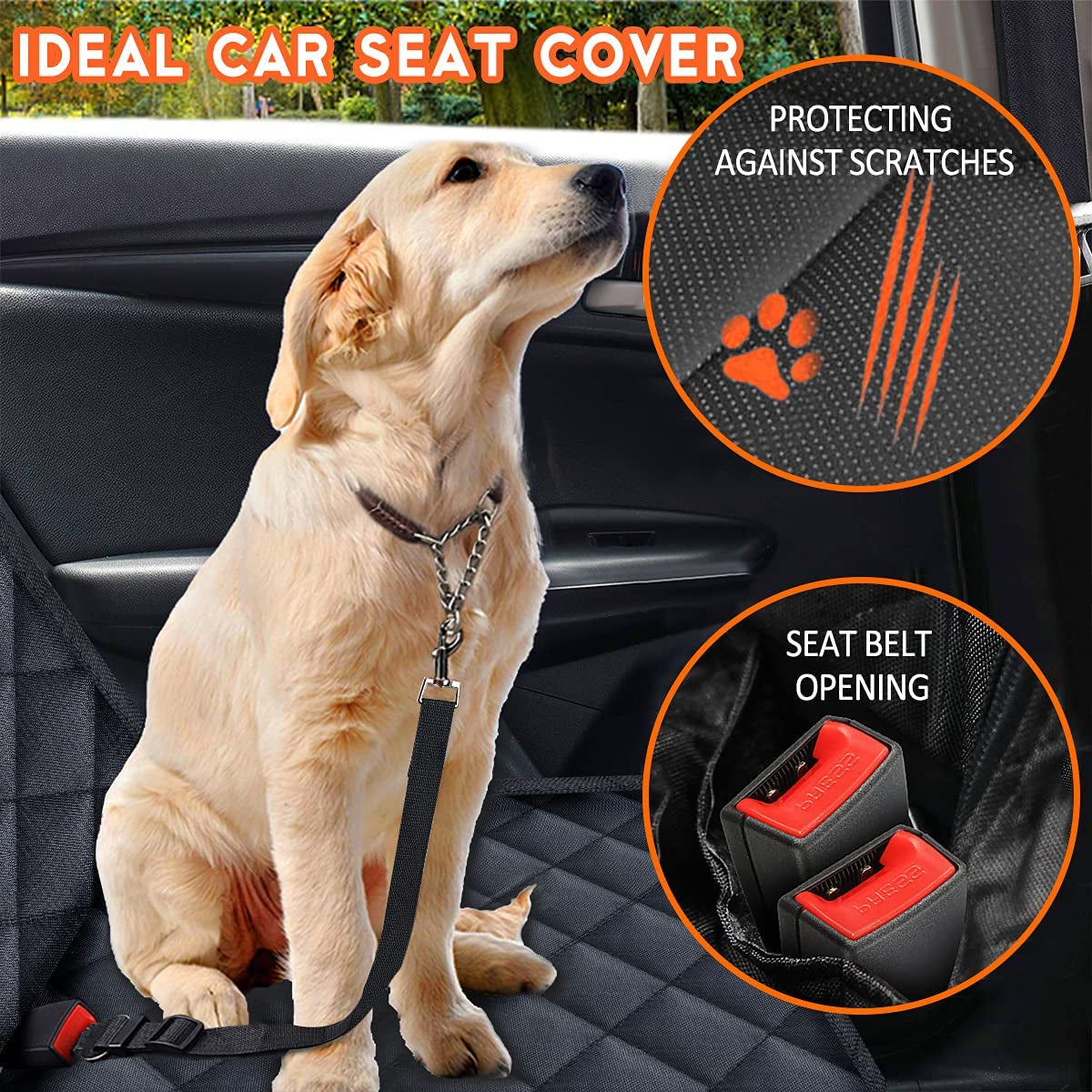 Ultimate Dog Car Seat Cover - Waterproof Back Seat Protector for Pets and Kids, Fits Most Cars, SUVs & Trucks - Adjustable Straps & Seat Belts Included - Black