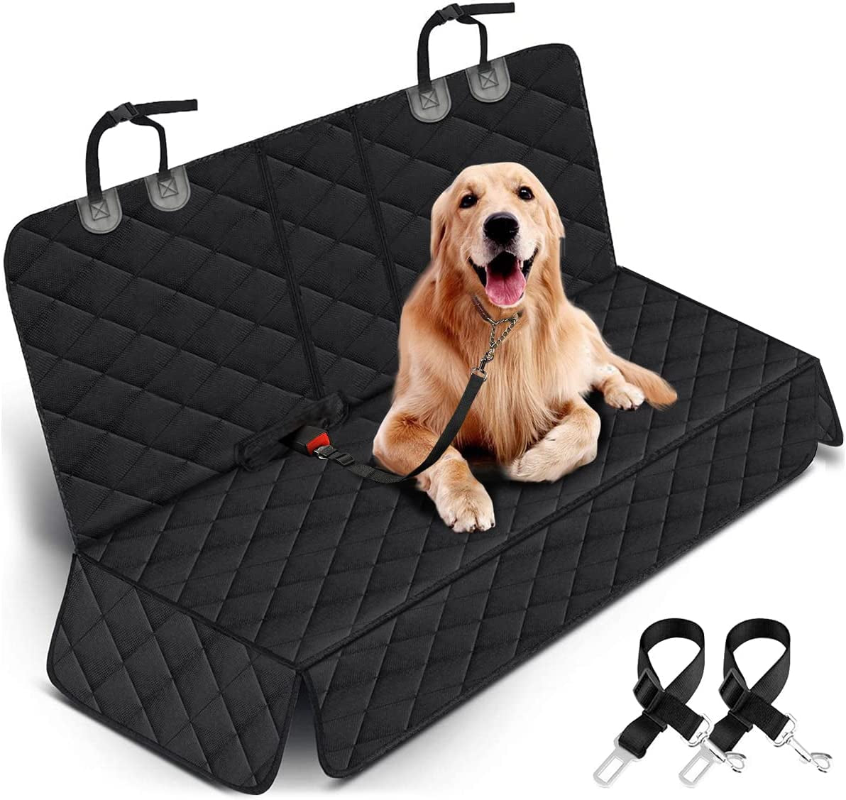 Ultimate Dog Car Seat Cover - Waterproof Back Seat Protector for Pets and Kids, Fits Most Cars, SUVs & Trucks - Adjustable Straps & Seat Belts Included - Black