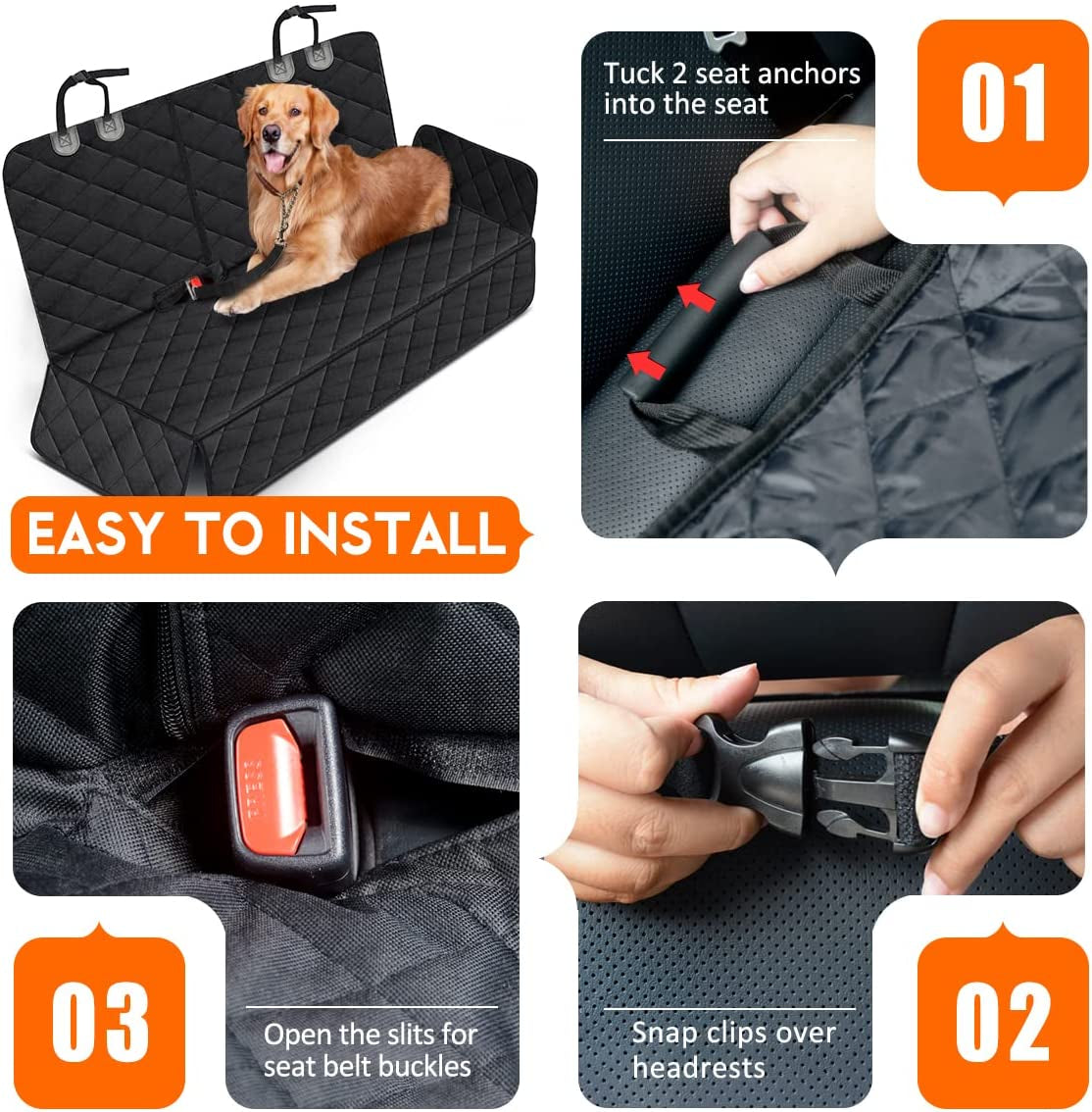 Ultimate Dog Car Seat Cover - Waterproof Back Seat Protector for Pets and Kids, Fits Most Cars, SUVs & Trucks - Adjustable Straps & Seat Belts Included - Black