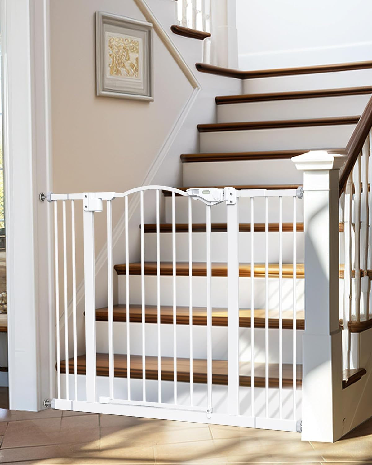 Versatile 29-39.6" Baby Gate for Pets - Auto Close, One-Hand Opening, and 30" Tall Safety Design for Stairs, Hallways, and Bedrooms - Easy Pressure Mount Installation in Elegant White
