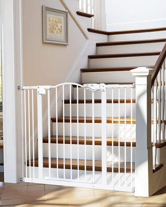 Versatile 29-39.6" Baby Gate for Pets - Auto Close, One-Hand Opening, and 30" Tall Safety Design for Stairs, Hallways, and Bedrooms - Easy Pressure Mount Installation in Elegant White