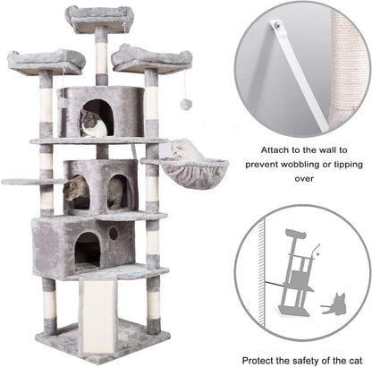 Ultimate XL Cat Tree - 73.4 Inch Activity Center with 3 Cozy Caves, Plush Perches, and Durable Scratching Posts for Large Cats