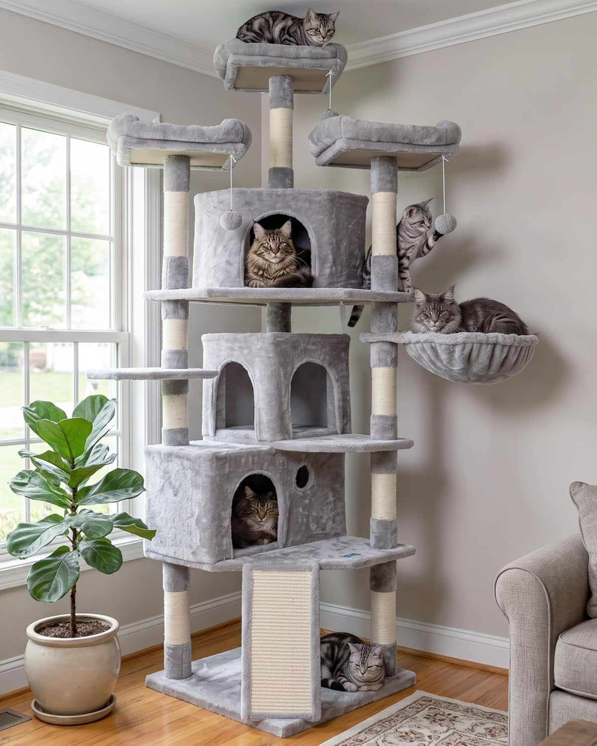 Ultimate XL Cat Tree - 73.4 Inch Activity Center with 3 Cozy Caves, Plush Perches, and Durable Scratching Posts for Large Cats